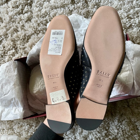 BALLY Janesse Metal Black & Gold Stud Mule Loafers - Picture 6 of 14